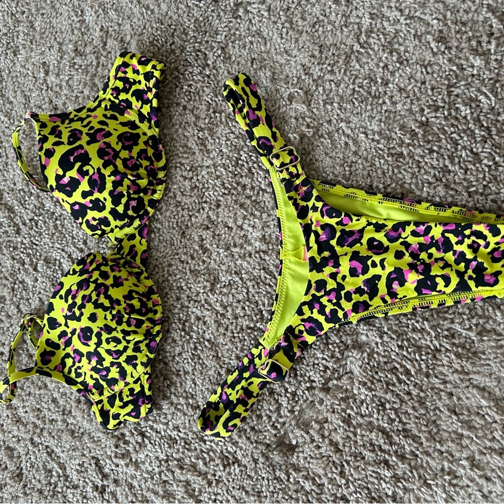 Victoria's Secret Neon Yellow and Pink Cheetah Print Bikini